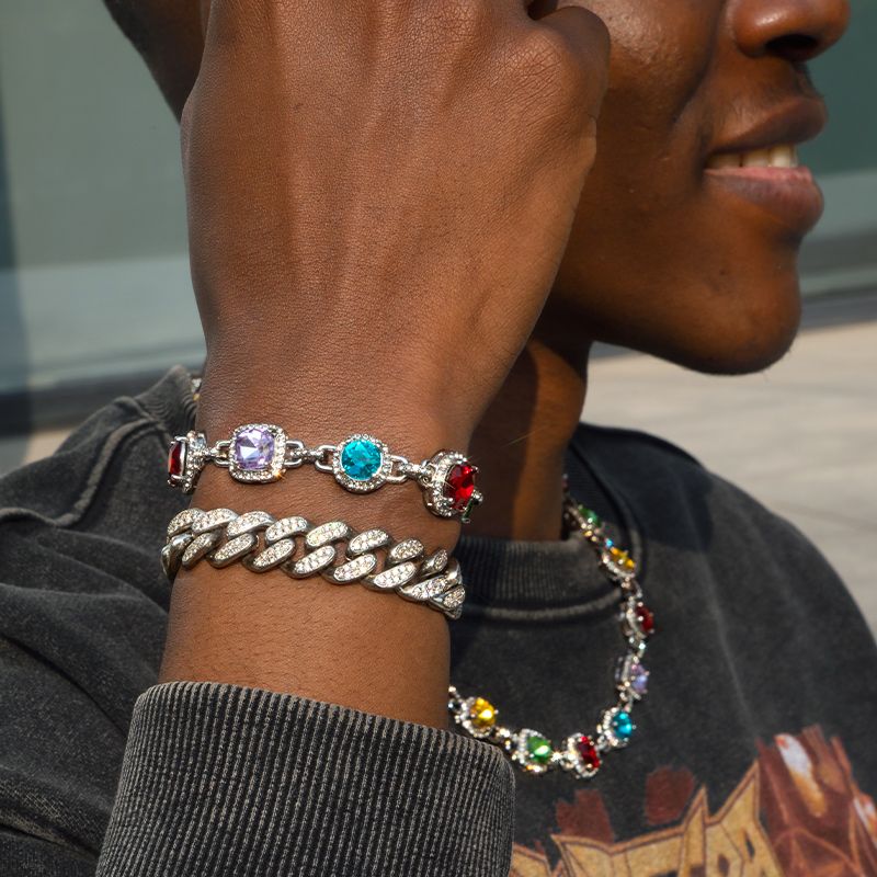 8.5mm Multi-color Diamonds Bracelet in White Gold