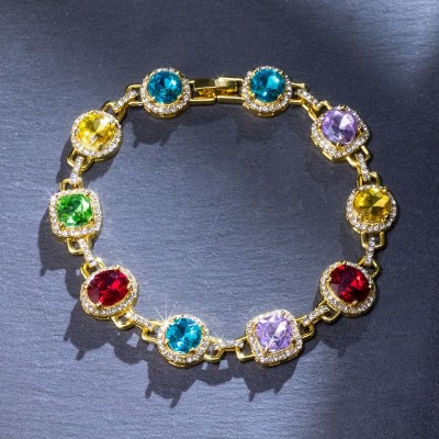 8.5mm Multi-color Diamonds Bracelet in Gold