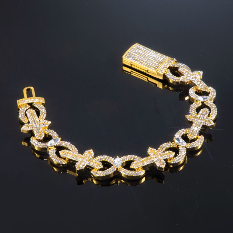 Baguette Cut Cross with Infinity Link Bracelet in Gold