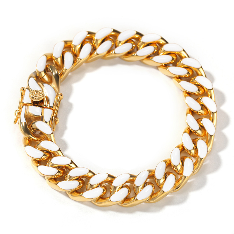 12mm Multi-color Enamel Cuban Bracelet in Gold