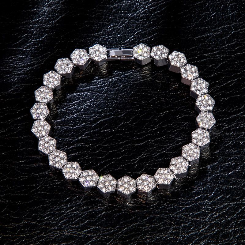 8mm Hexagon Tennis Bracelet in White Gold