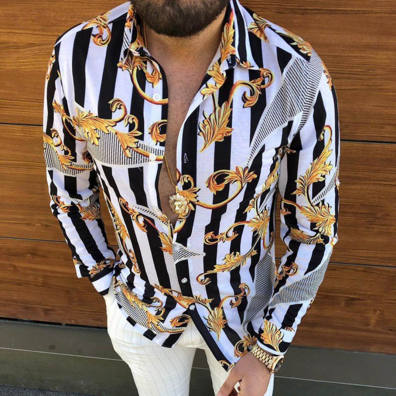 Black and White Striped Print Casual Shirt