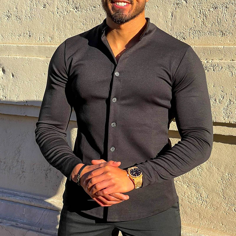 Men's  Black Casual Long Sleeve Shirt