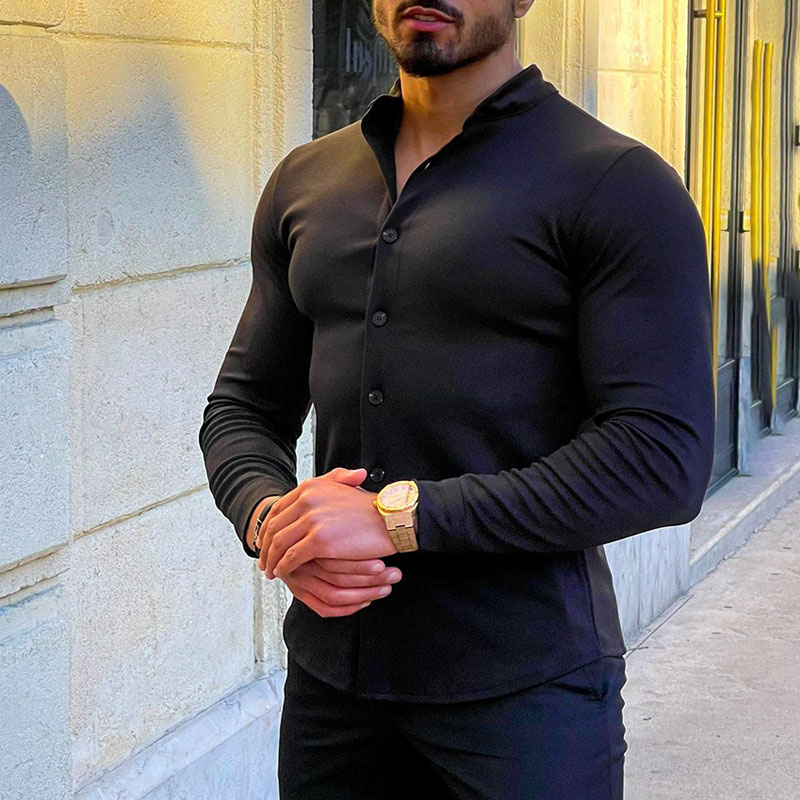 Men's  Black Casual Long Sleeve Shirt