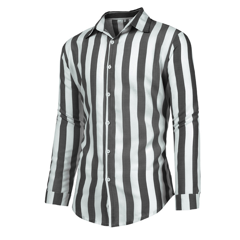 Men's Casual Long Sleeve Vertical Stripe Shirt
