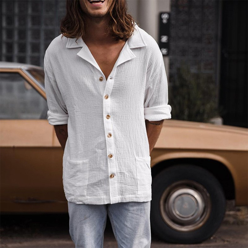 Men's Casual Cuban Collar Long Sleeve Shirt
