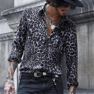 Men's Leopard Print Long Sleeve Shirts