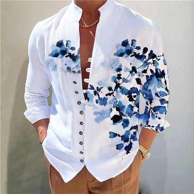 Stand Collar Printed Casual Shirt
