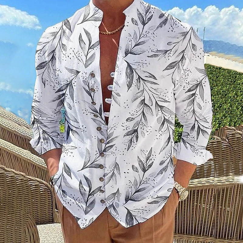 Stand Collar Printed Casual Shirt