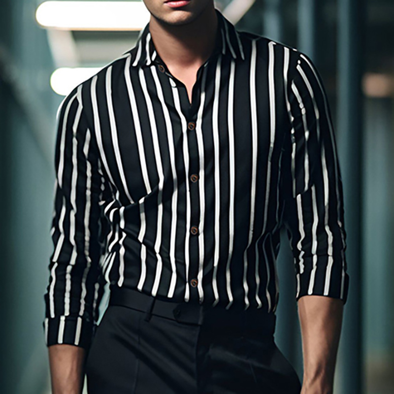 Fashion Stripe Long Sleeve Slim Fit Shirt