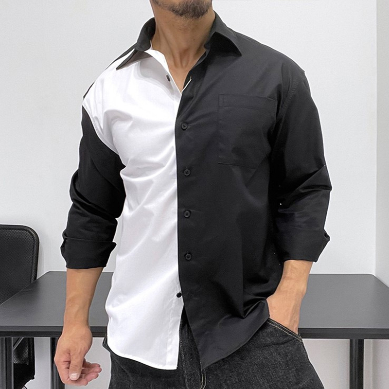 Vertical Stripe Rectangular Patch Shirt