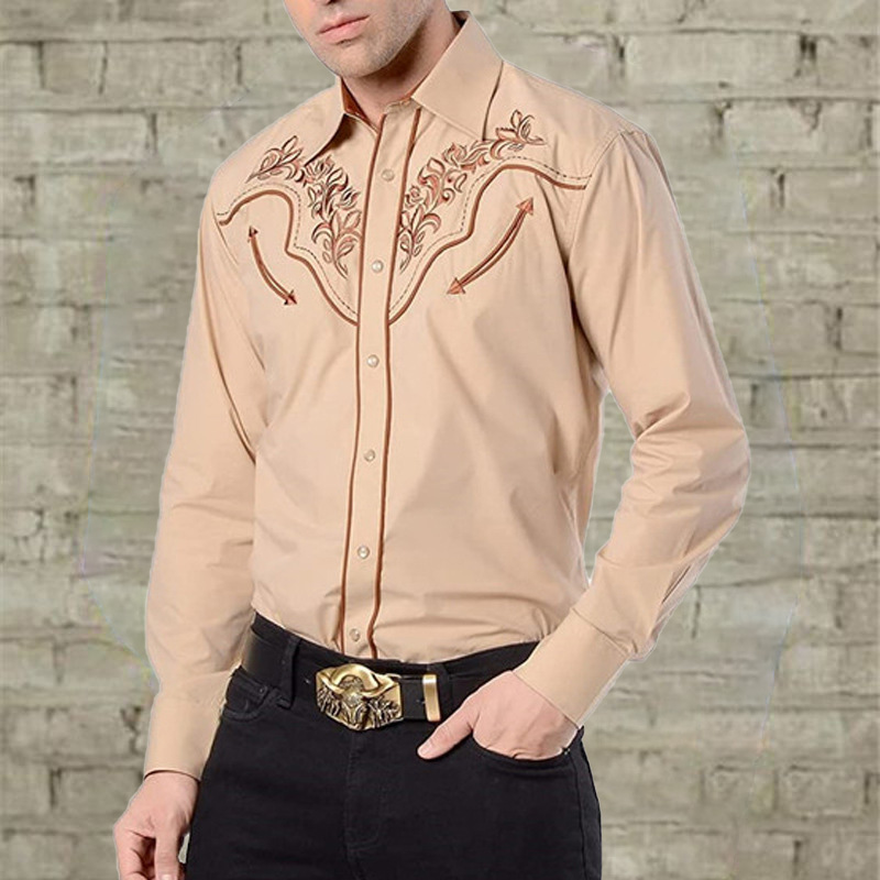 Western Pattern Embroidered Long Sleeve Shirt