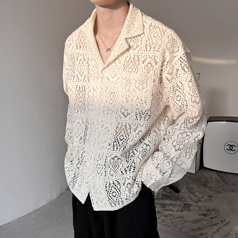 Cutout Cuban Collar Long Sleeve Shirt