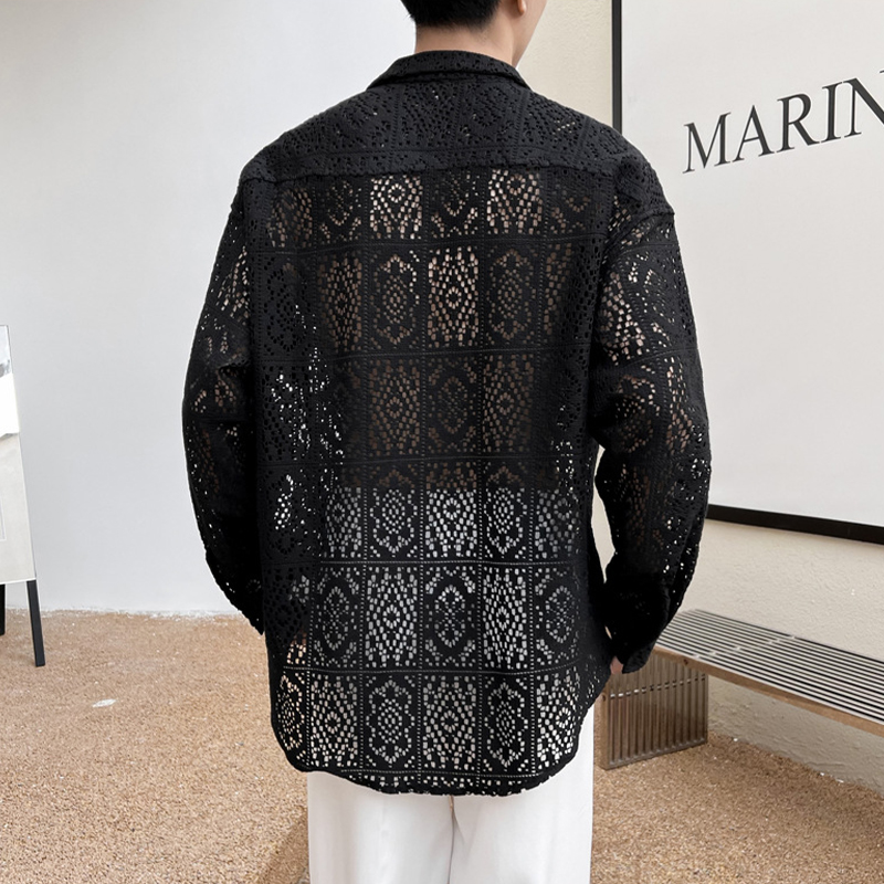 Cutout Cuban Collar Long Sleeve Shirt