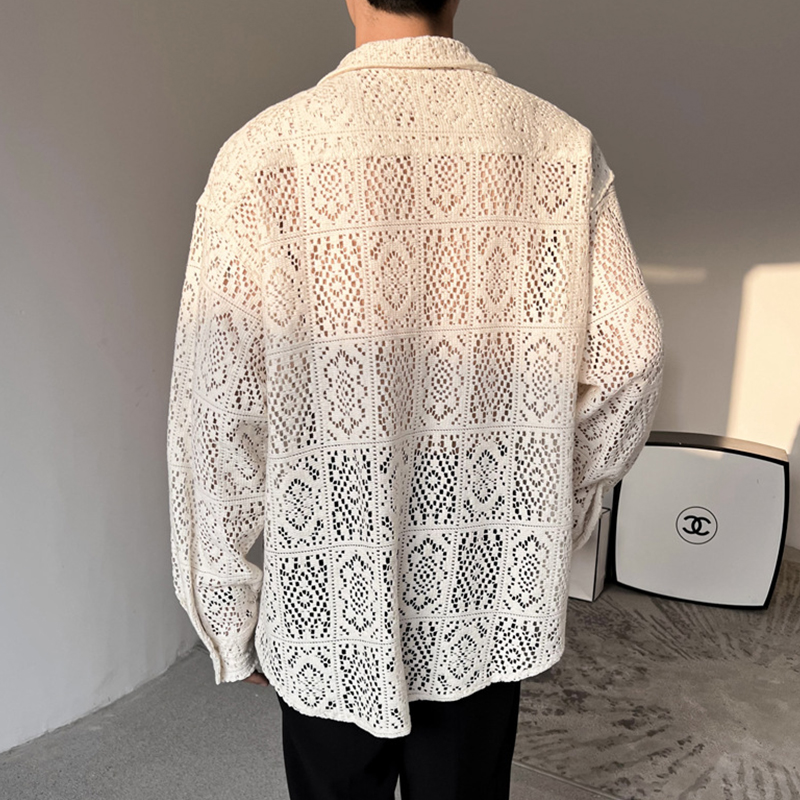 Cutout Cuban Collar Long Sleeve Shirt