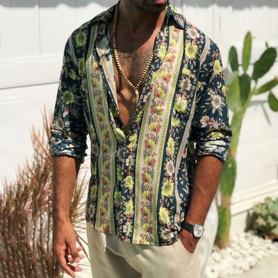 Botanical Print Fashion Long Sleeve Shirt