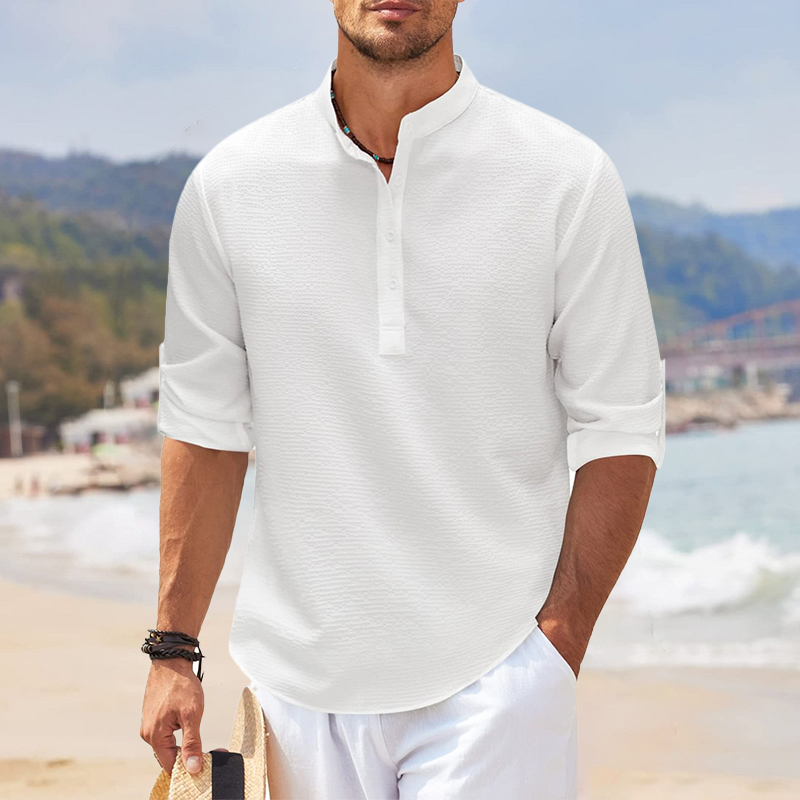 Long Sleeve Stand Collar Open Button Shirt