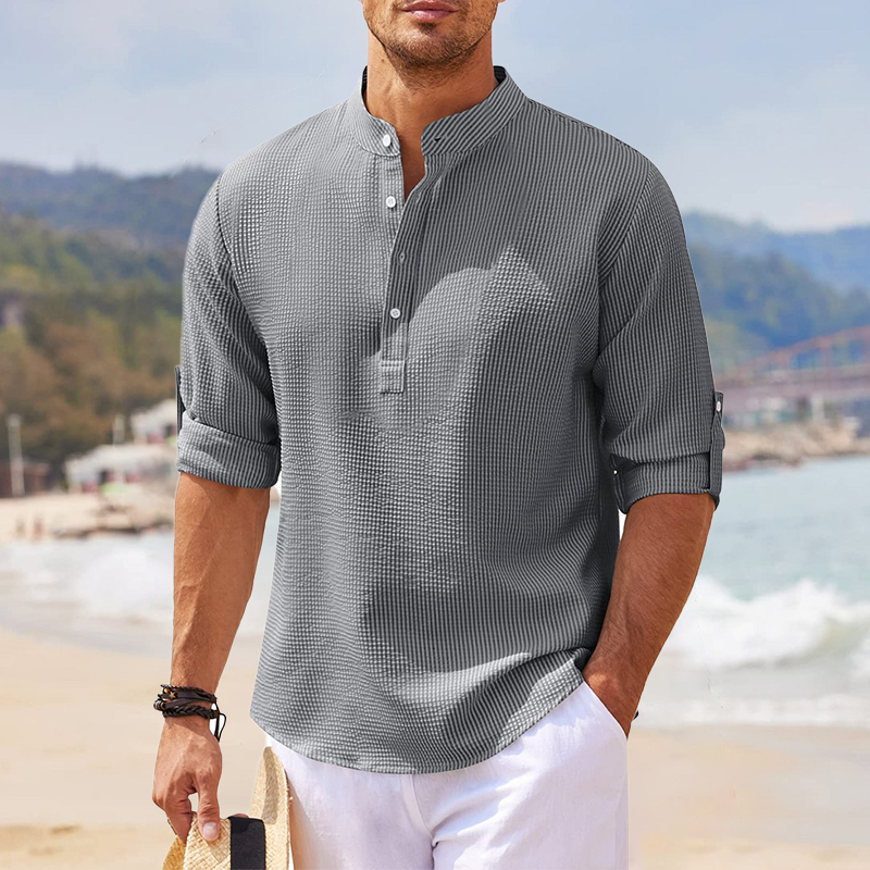 Long Sleeve Stand Collar Open Button Shirt