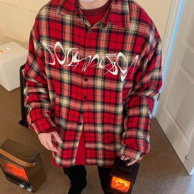 Embroidered Red Plaid Casual Shirt