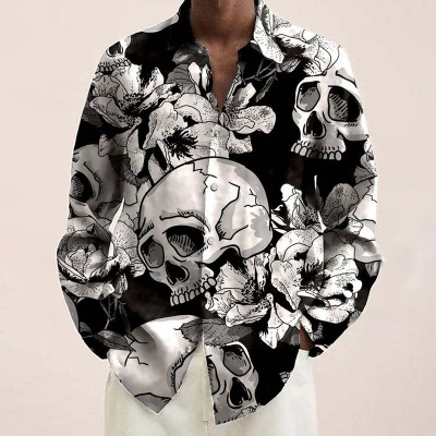 Halloween Skull Print Long Sleeve Shirt