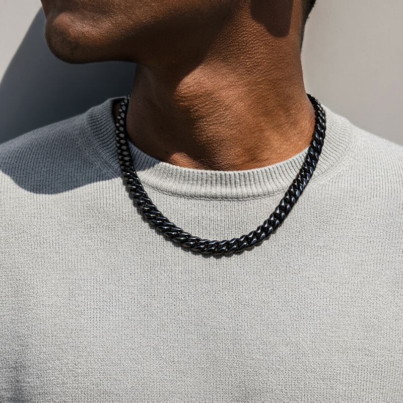  10mm Stainless Steel Cuban Chain in Black Gold