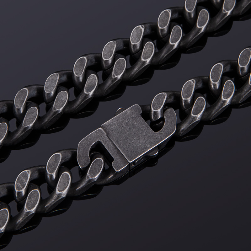 14mm Curb Chain with Hook Buckle Clasp in Black Gold