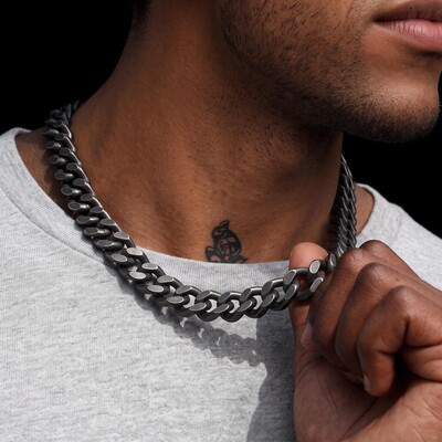 14mm Curb Chain with Hook Buckle Clasp in Black Gold