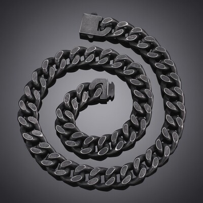 14mm Curb Chain with Hook Buckle Clasp in Black Gold