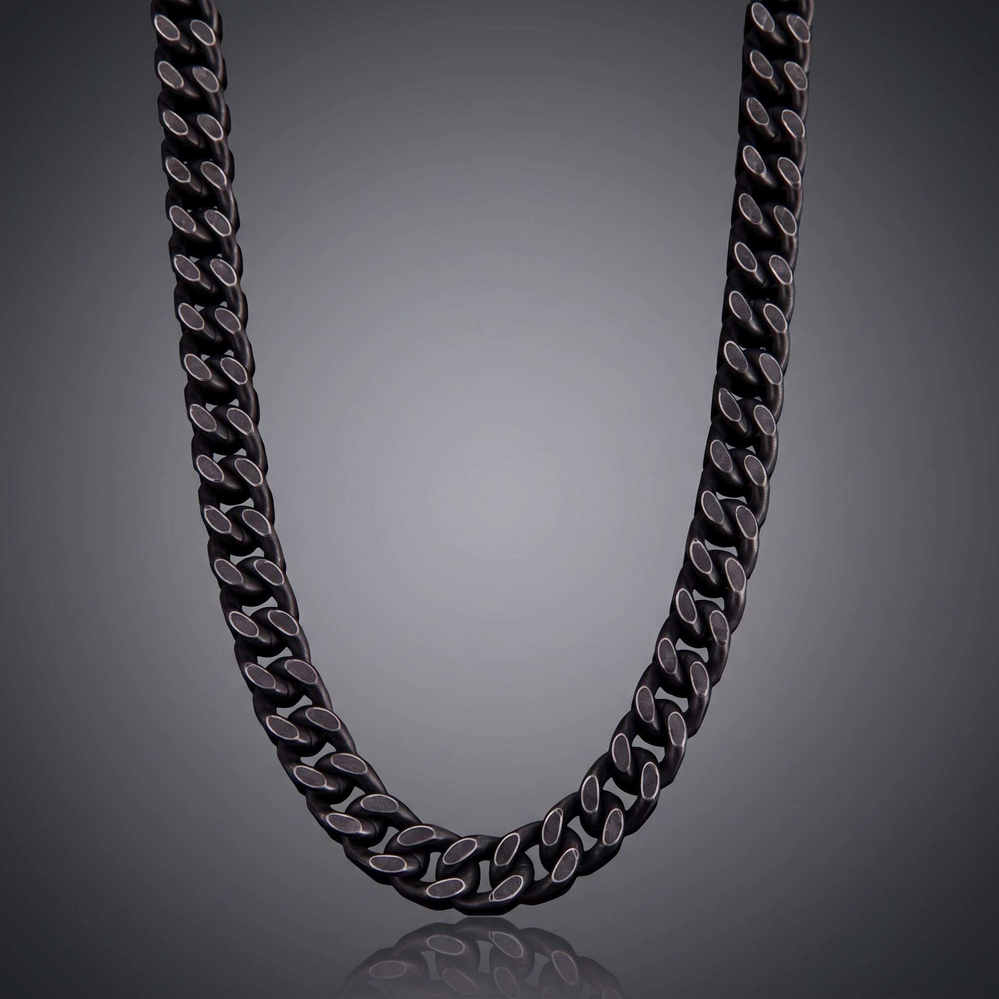 14mm Curb Chain with Hook Buckle Clasp in Black Gold