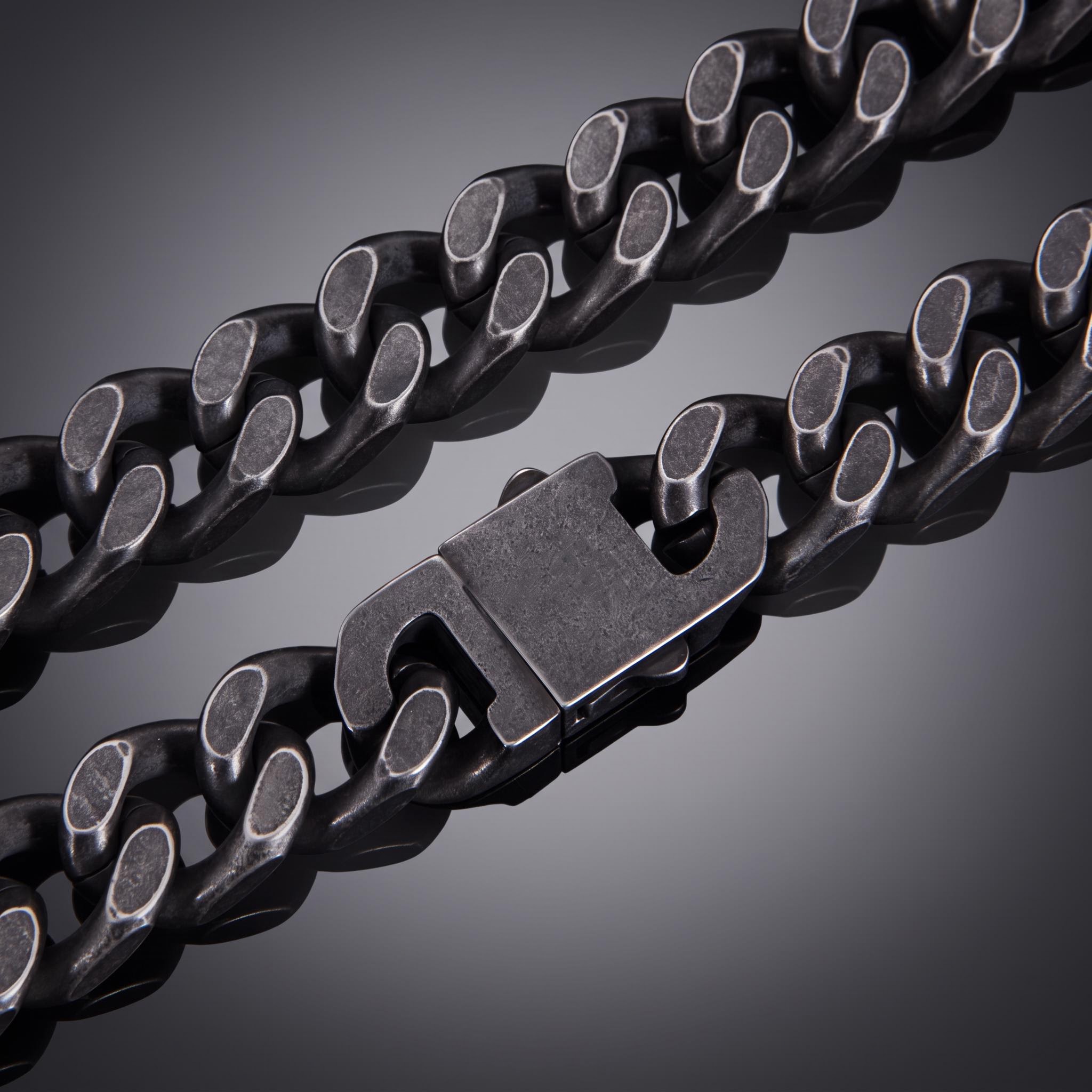 14mm Curb Chain with Hook Buckle Clasp in Black Gold
