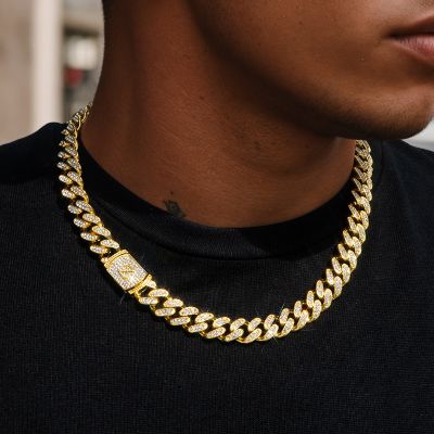 12mm 20" Initial Letter Iced Miami Cuban Chain in Gold