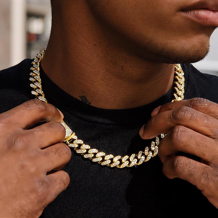 12mm 20" Initial Letter Iced Miami Cuban Chain in Gold
