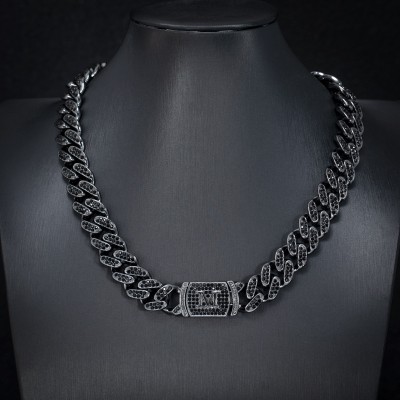 12mm 20" Initial Letter Iced Miami Cuban Chain in Black Gold