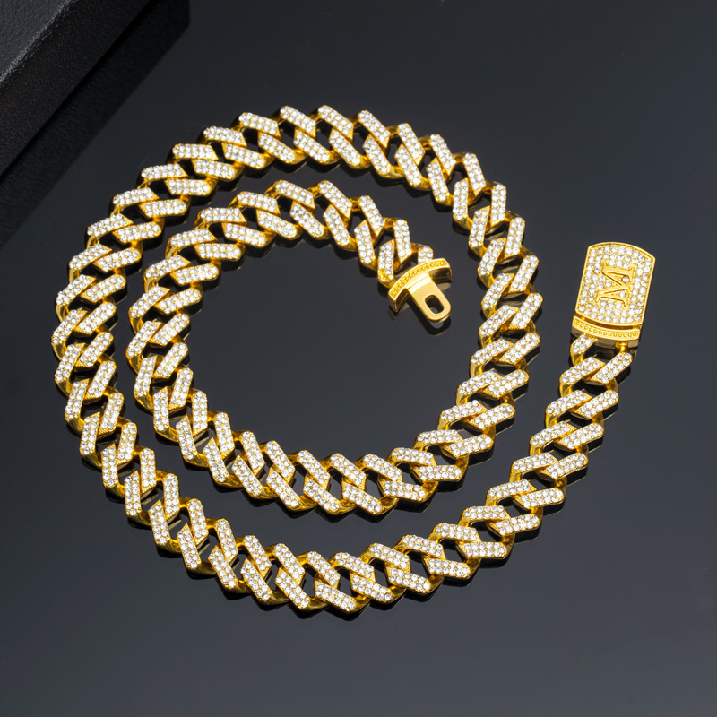 12mm 20" Initial Letter Iced Prong Cuban Chain in Gold