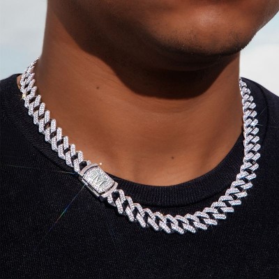 12mm 20" Initial Letter Iced Prong Cuban Chain in White Gold
