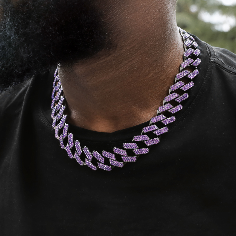 Iced Purple 20mm Miami Cuban Chain with Big Box Clasp in Black Gold