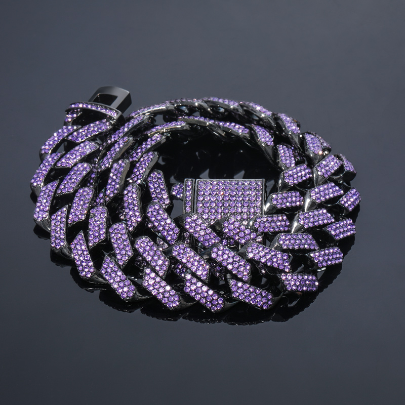 Iced Purple 20mm Miami Cuban Chain with Big Box Clasp in Black Gold