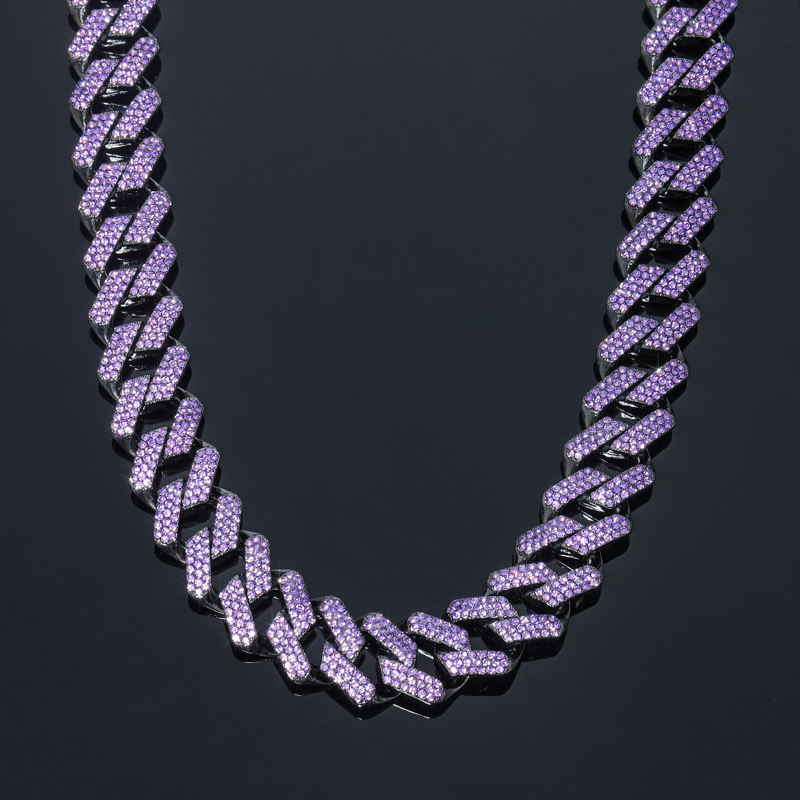 Iced Purple 20mm Miami Cuban Chain with Big Box Clasp in Black Gold