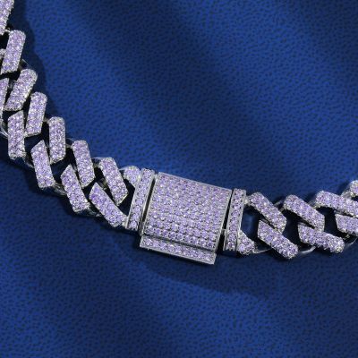 15mm Iced Handset Light Purple Cuban Chain in White Gold