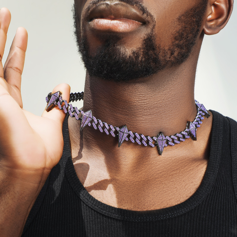 12mm Purple Fight Tooth and Claw Iced Cuban Chain