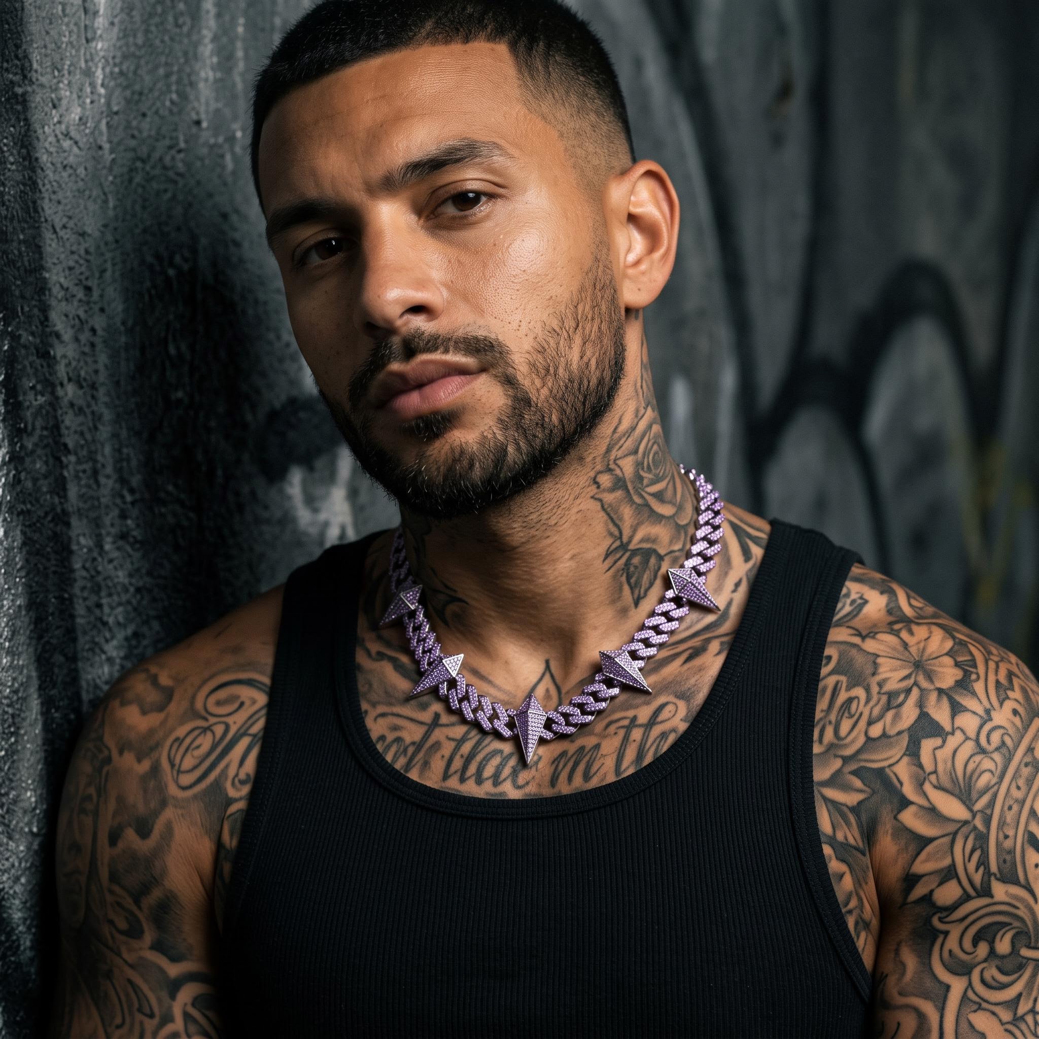 12mm Purple Fight Tooth and Claw Iced Cuban Chain
