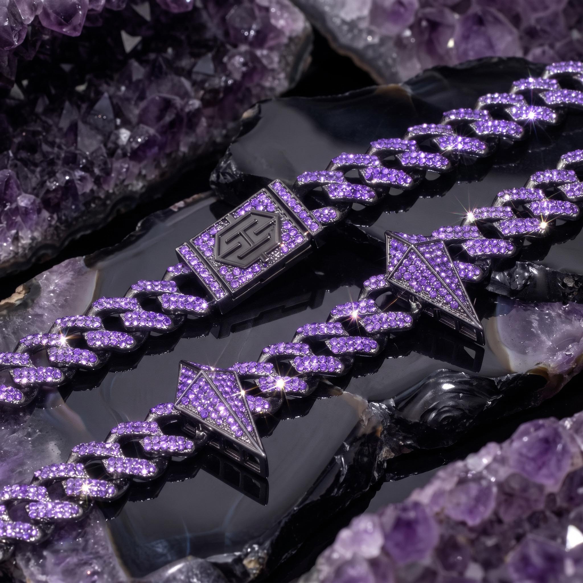 12mm Purple Fight Tooth and Claw Iced Cuban Chain