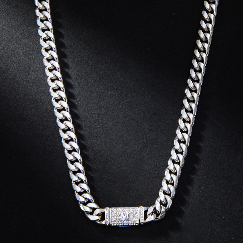 10mm 20" Iced Initial Letter Stainless Steel Cuban Chain