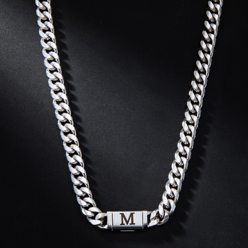 10mm 20" Miami Initial Letter Stainless Steel Cuban Link Chain
