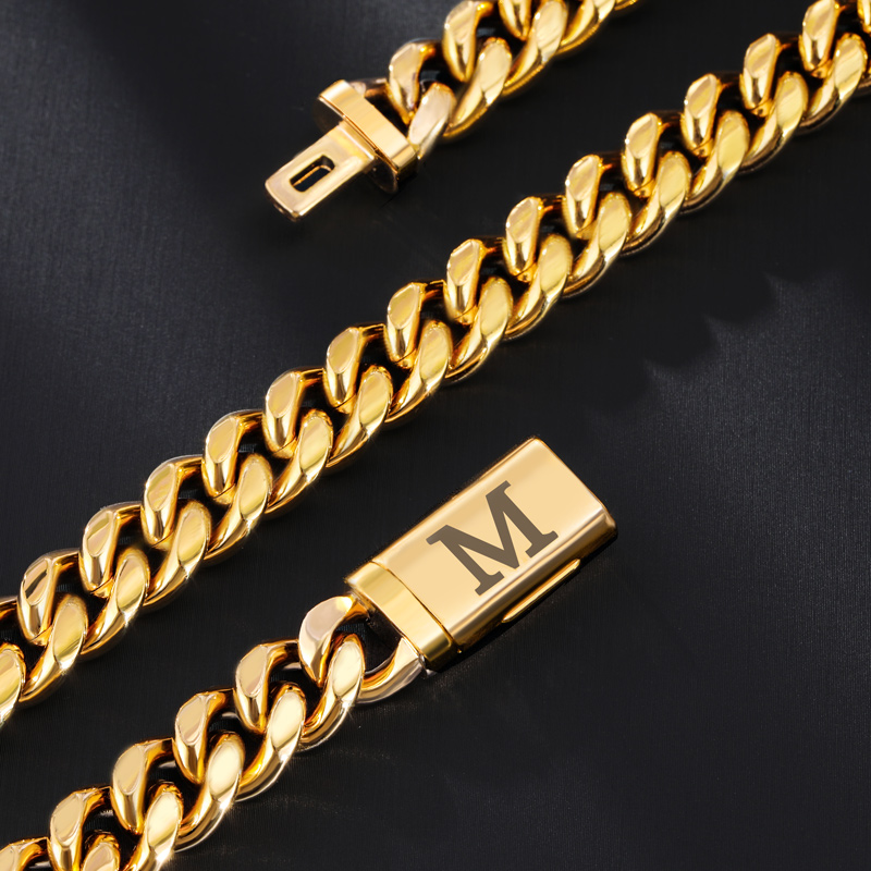 10mm 20" Miami Initial Letter Cuban Link Chain in 18K Gold Plated