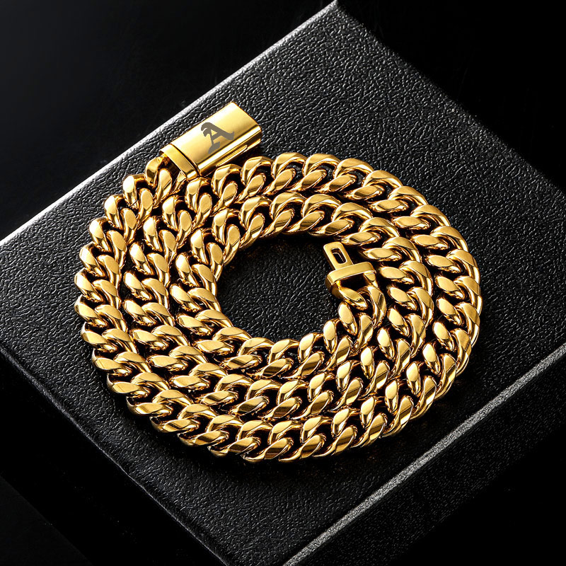 10mm 20" Miami Old English Letter Cuban Link Chain in 18K Gold Plated