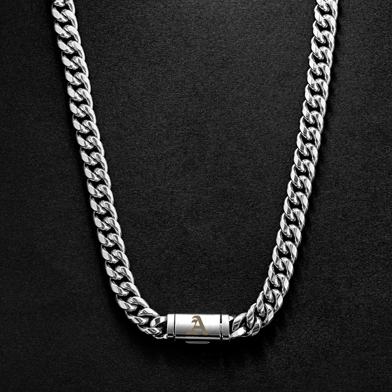 10mm 20" Miami Old English Letter Cuban Link Chain in 18K White Gold Plated