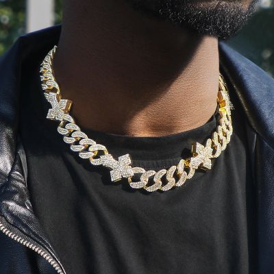  16mm 20'' Heavy Fully Iced Cuban Link Cross Chain in Gold