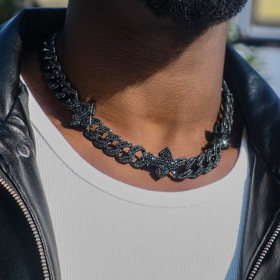  16mm 20'' Heavy Fully Iced Cuban Link Cross Chain in Black Gold