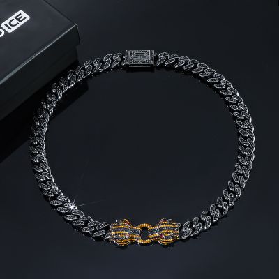 Iced Double Orange Panther Cuban Chain in 18K Black Gold